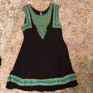 Free People Black Dress with Turquoise Embroidery